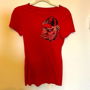 Women’s UGA Vintage Bulldog Print University Of Georgia Bulldog SS Shirt- Size L